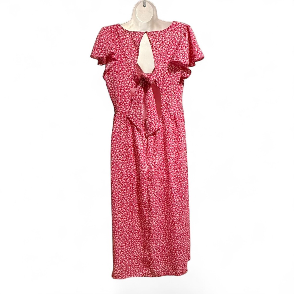 QUIZ Wrap Midi Dress Womens Size 10 Pink Abstract Print Flutter Sleeve Tie Back - Picture 4 of 7